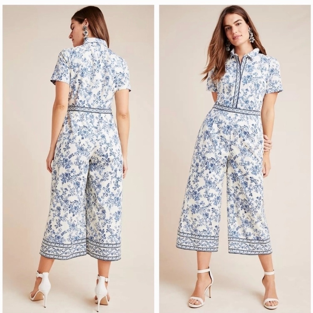 Gal Meets Glam Blue and White Floral Jumpsuit